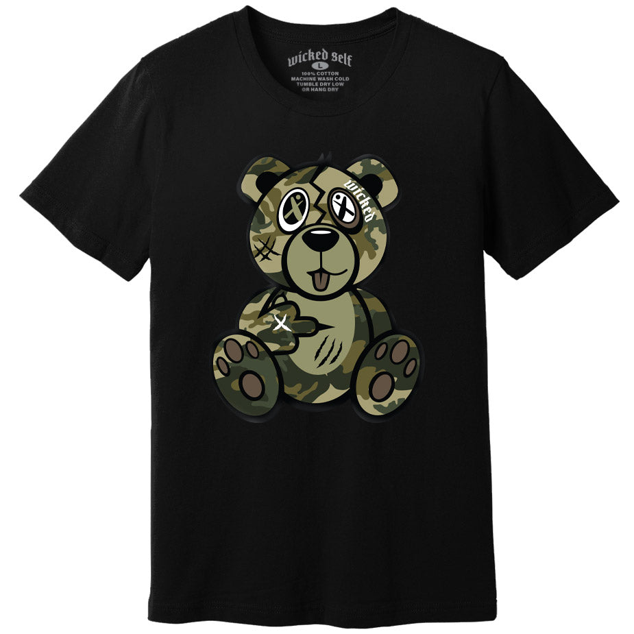 Army Green Camo Wicked Bear T-Shirt - Black